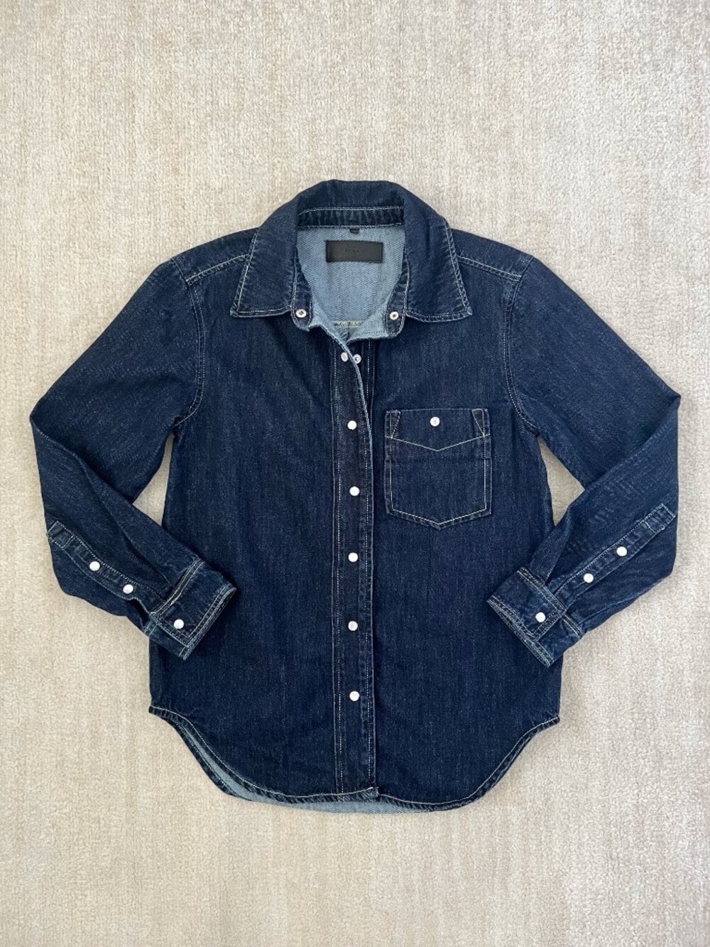 Blank NYC Western Pearl Snap Long Sleeve Cotton Denim Blue Shirt XS